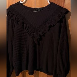 Large J Crew Black Ruffle Top